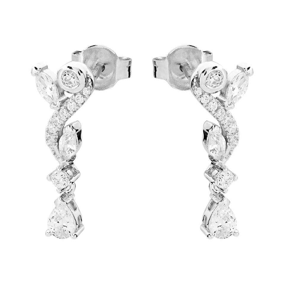 Silver Cubic Zirconia Drop Earrings - 19mm drop - F1214