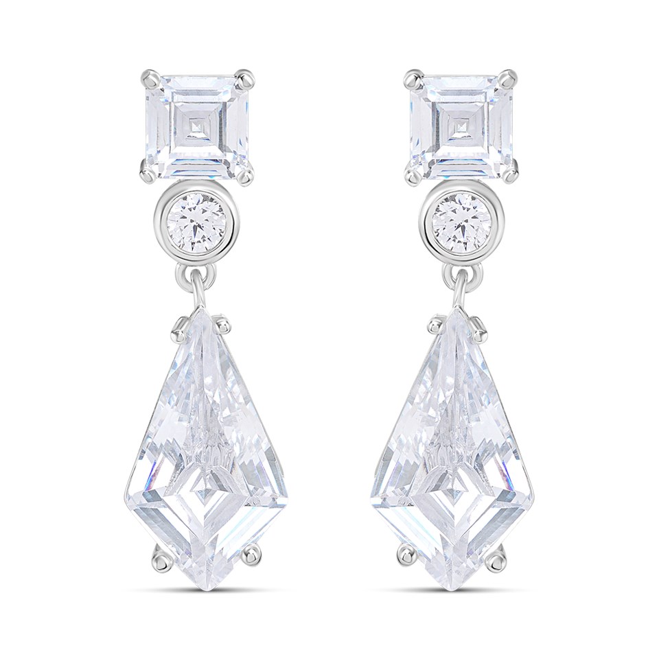 Silver Mixed Cut Kite CZ Drop Earrings - F1233