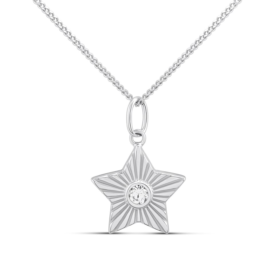Silver CZ Star Necklace - F34115