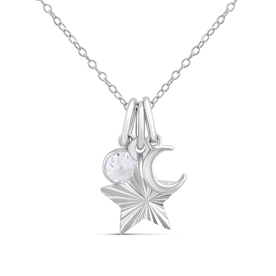 Silver CZ Star Moon Triple Necklace - F34116