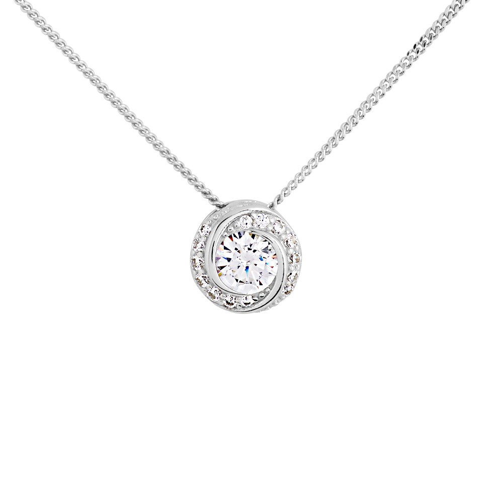 Sterling Silver Cubic Zirconia Waterdrop Halo Pendant Necklace - 18 Inch Chain