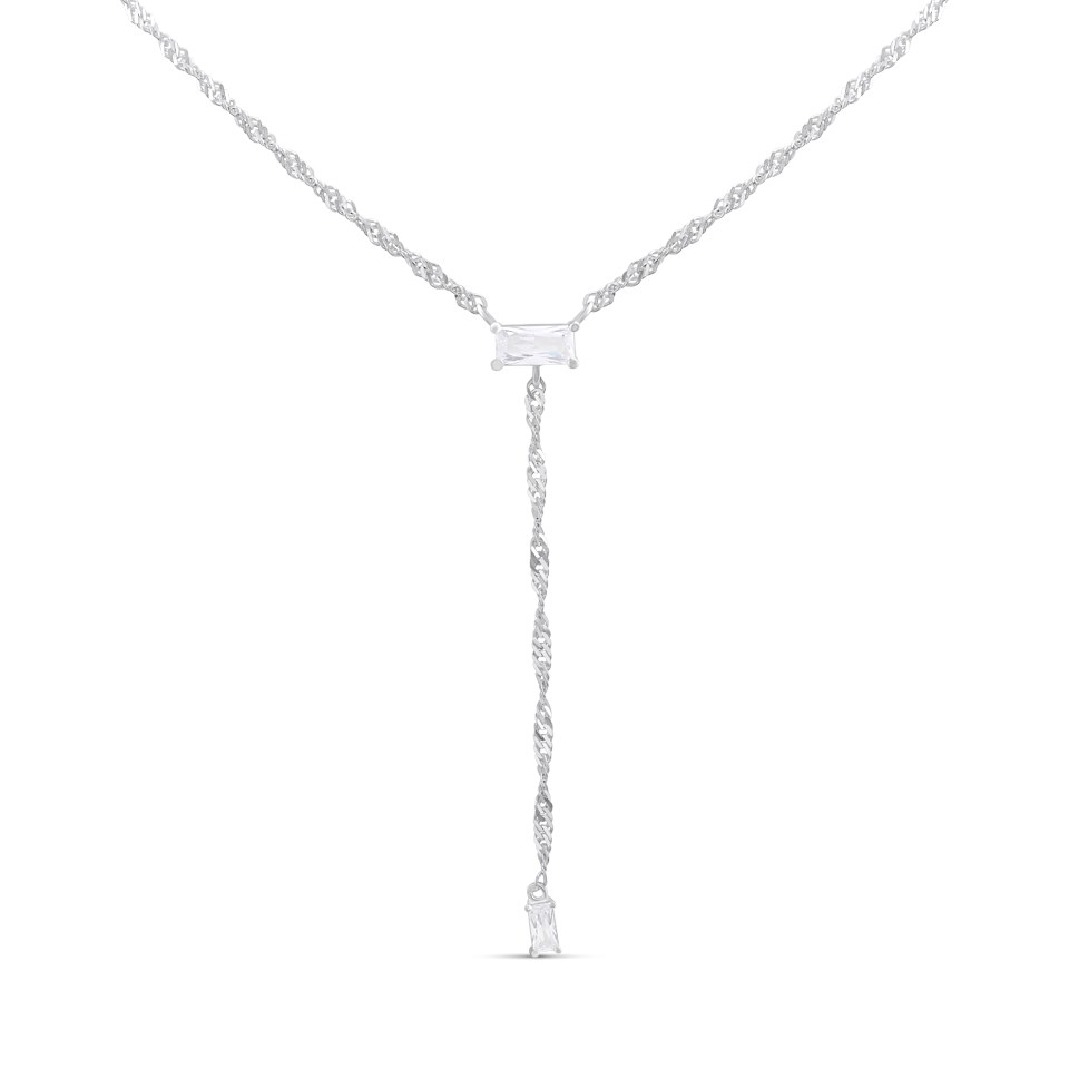 Silver Twist Y Drop Necklace - F9612