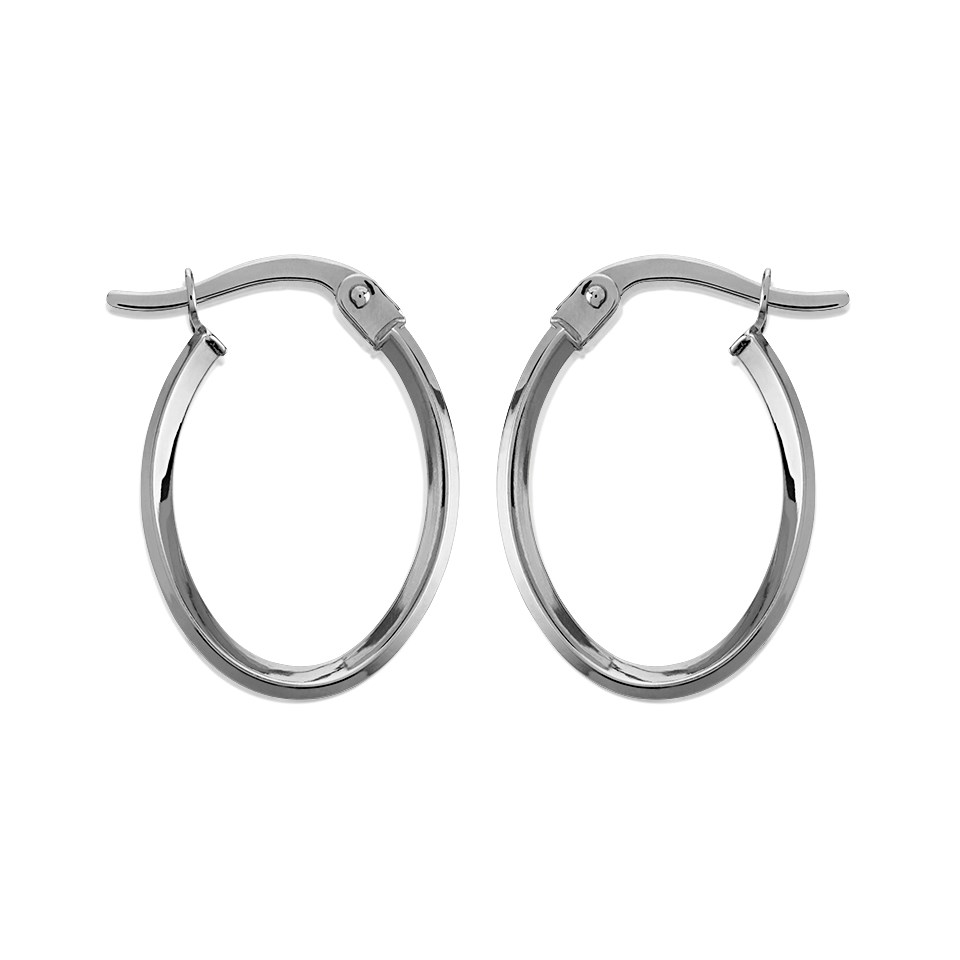 9ct White Gold Oval Hoop Earrings - 20mm - G41141