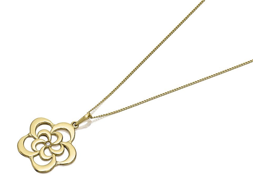 9ct Gold Cubic Zirconia Flower Necklace - R6985
