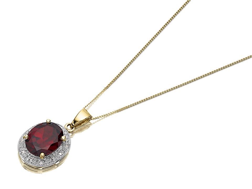 9ct Gold Oval Garnet and Diamond Halo Necklace R8366 Chapelle Jewellers