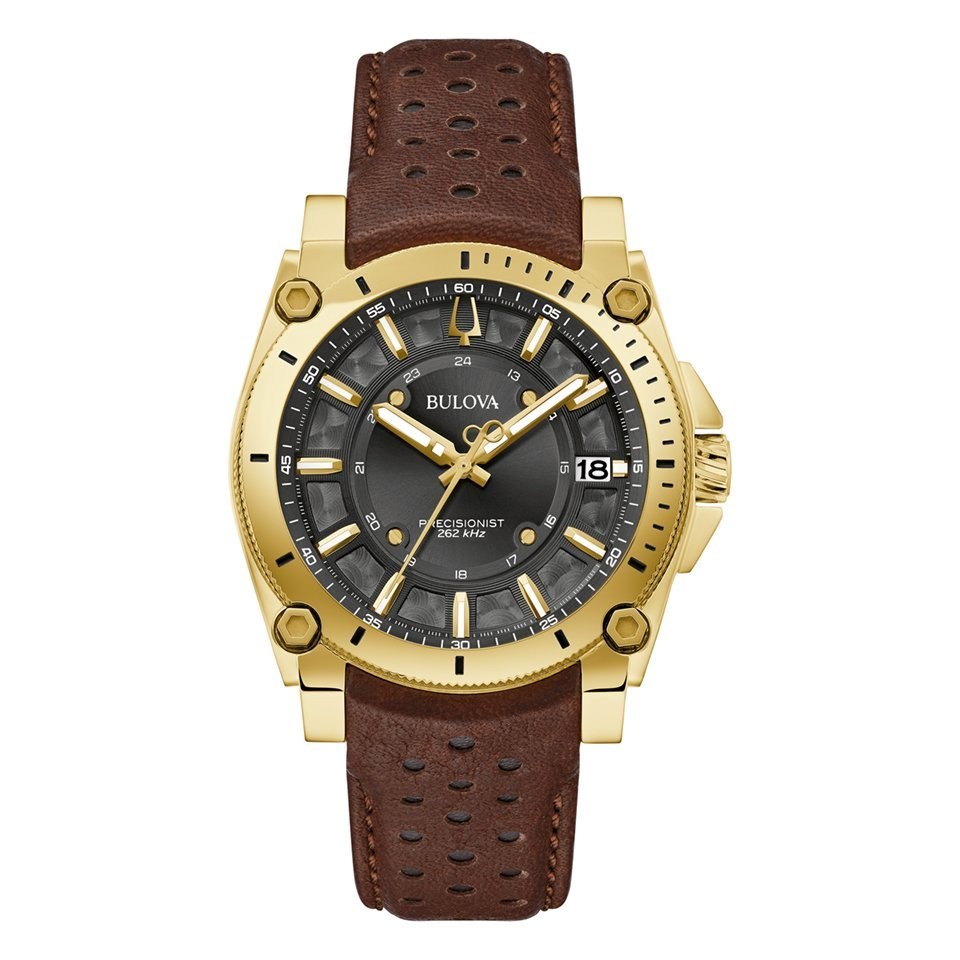 Bulova Icon 97B216 Gold Plated Brown Leather Strap Watch - W09378