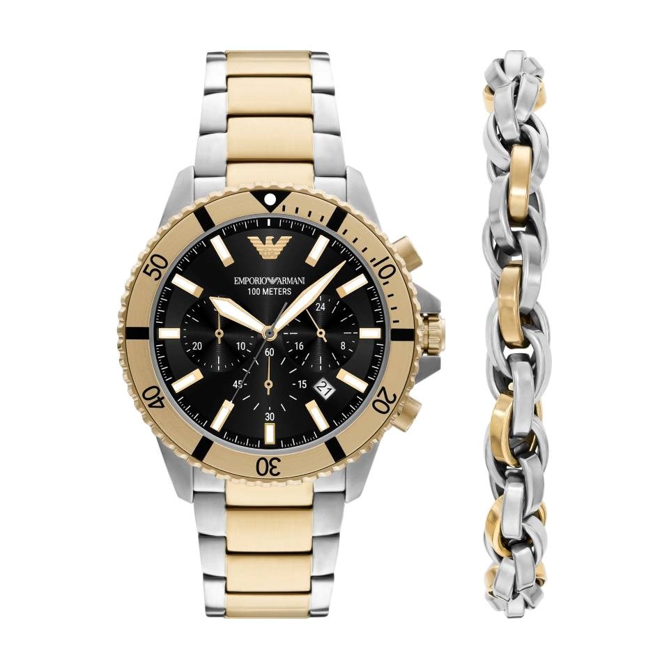 Emporio Armani AR80073SET Two Tone Watch And Bracelet Gift Set - W62194