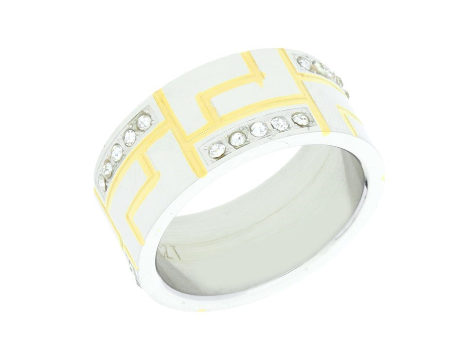 Stainless Steel Cubic Zirconia Greek Key Ring - X40770