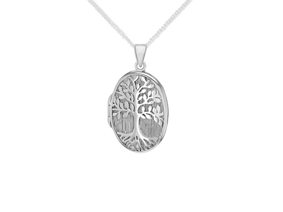 Silver Family Tree Oval Locket And 